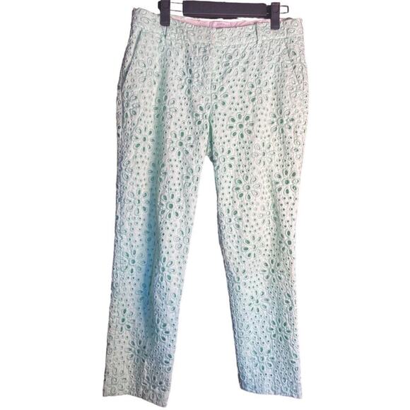 NWOT Eyelet J.Crew Mint Seersucker Pinwheel Cafe Capri Pants 2 - Picture 2 of 9
